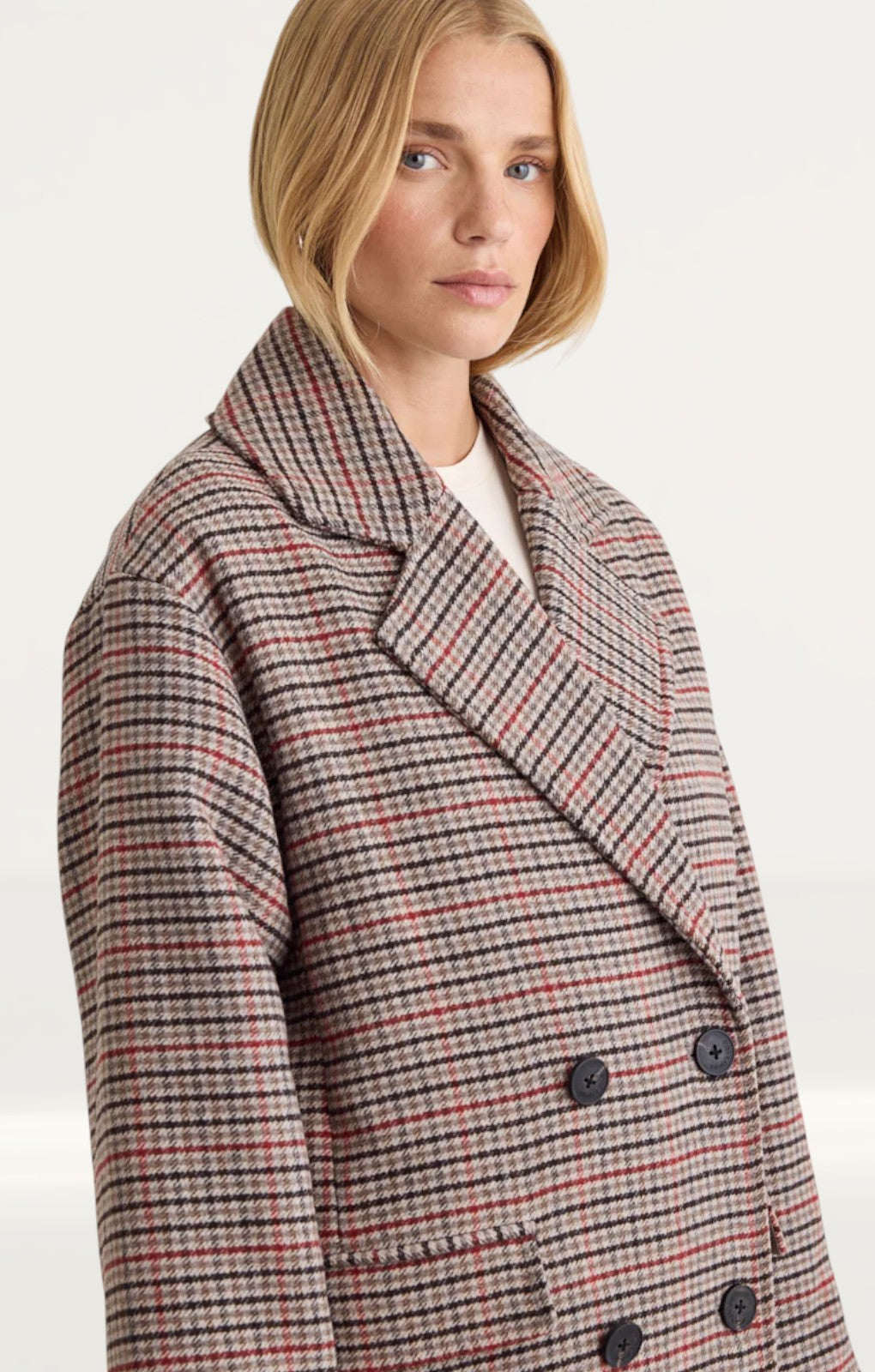 Nobody's Child Oversized Heritage Check Double Breasted Wool Blend Coat
