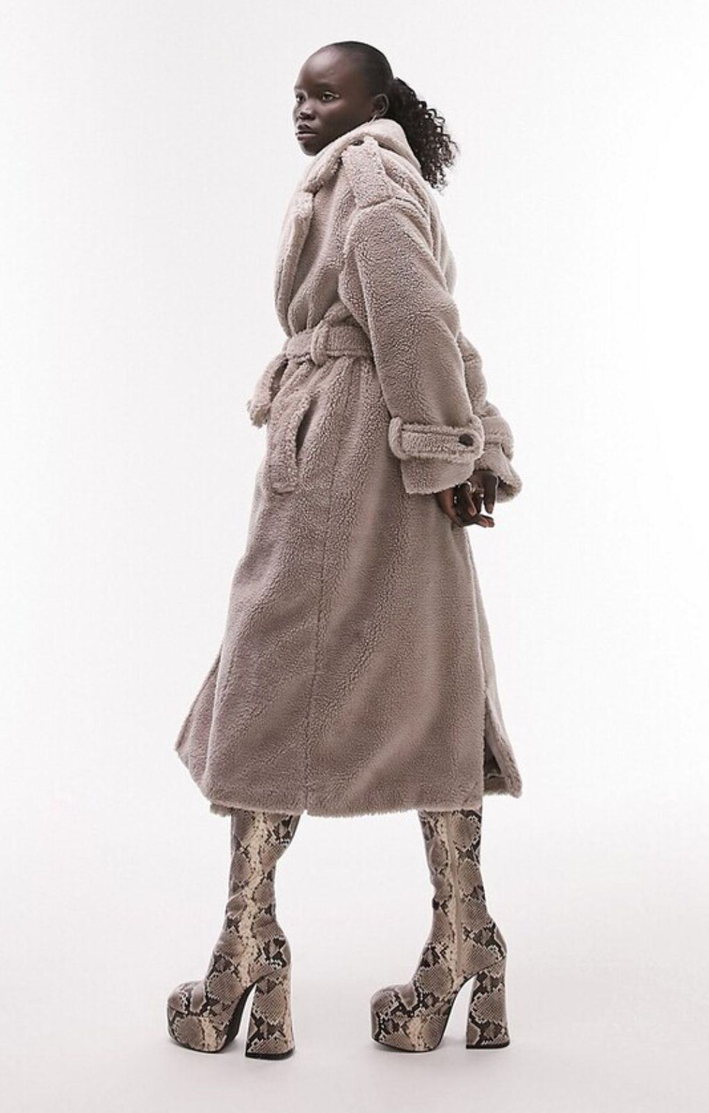 Topshop Petite Borg Trench Coat In Grey