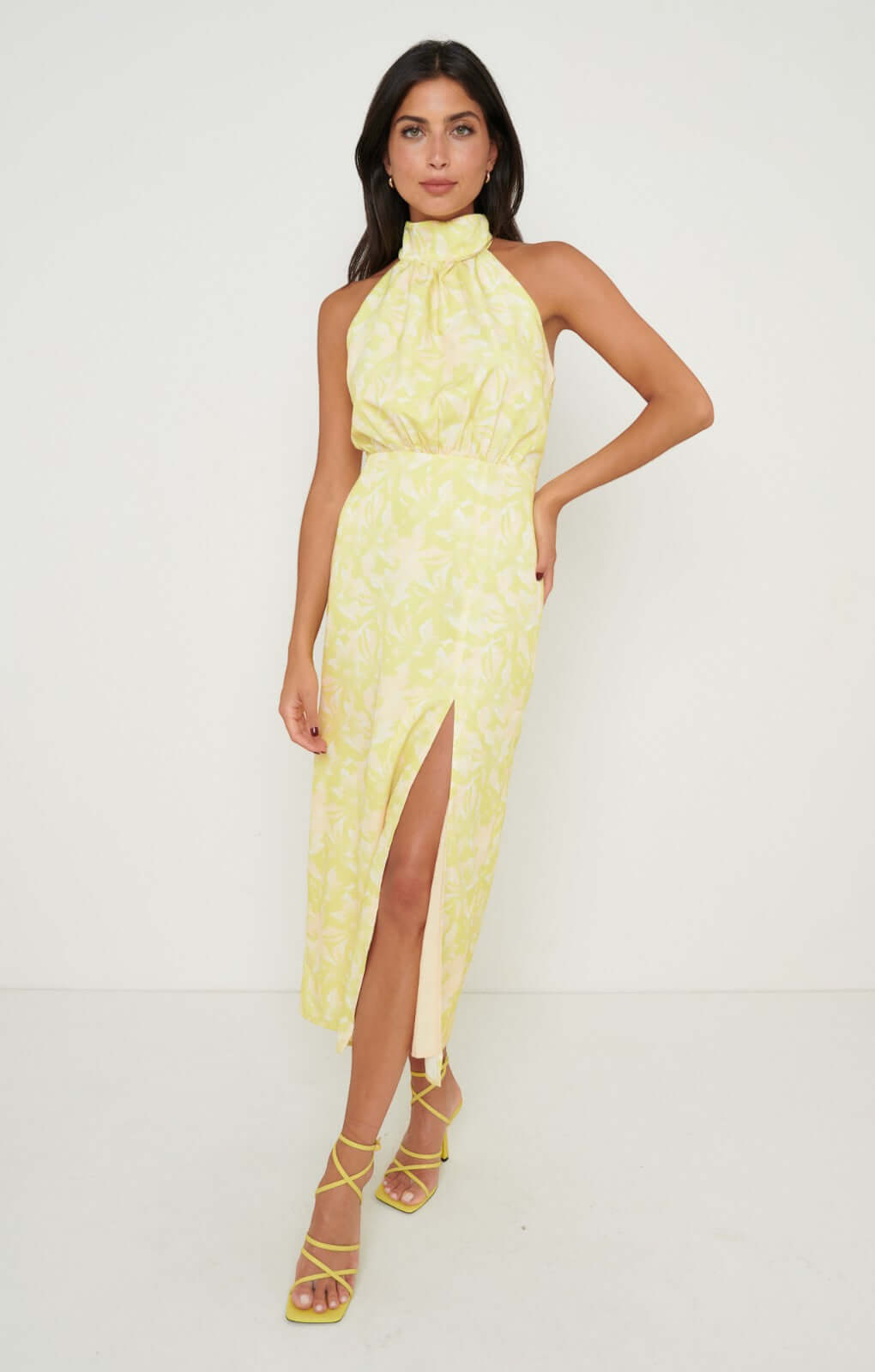 Pretty Lavish Odelle Backless Halter Tie Charteuse Dress