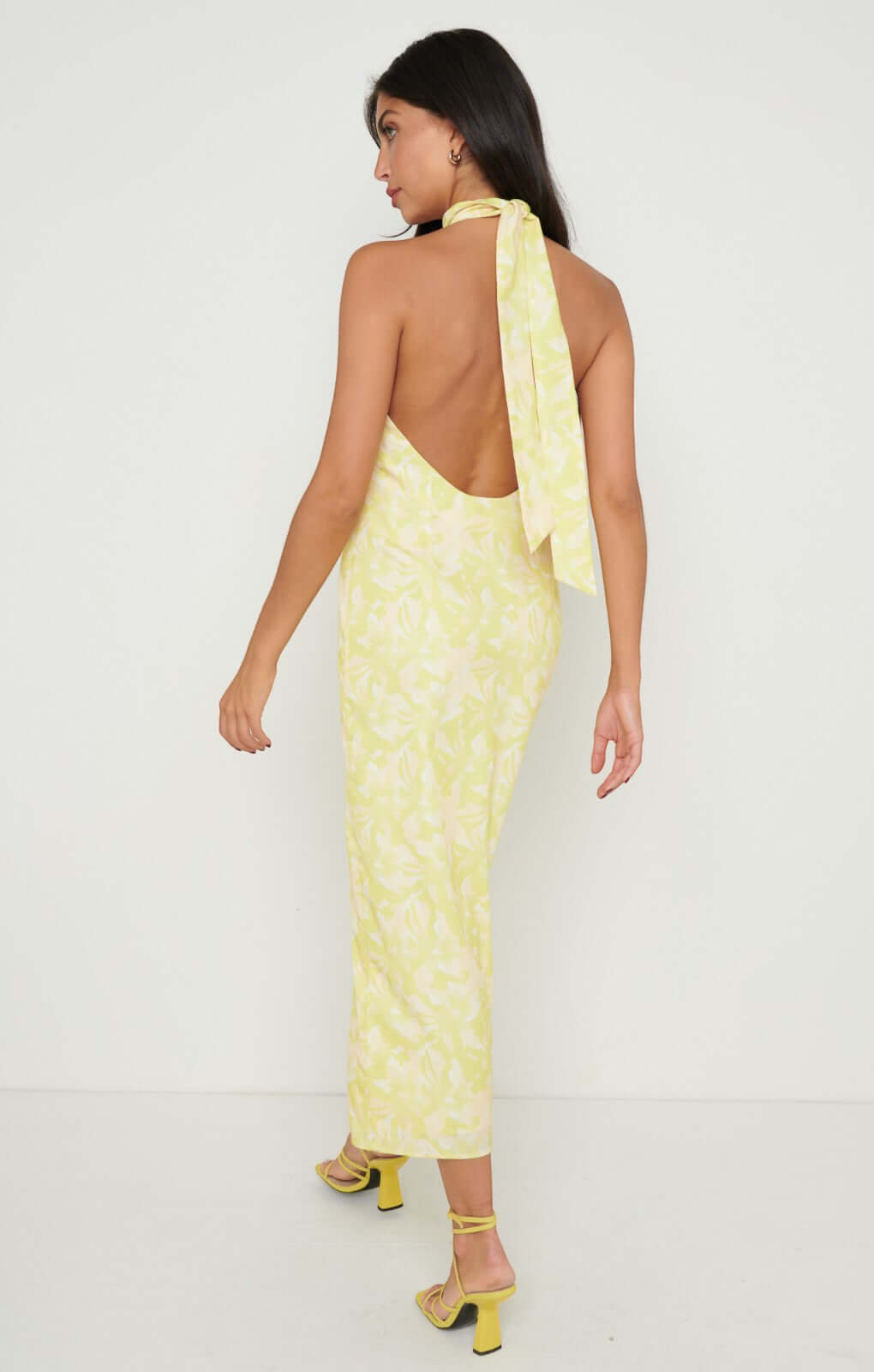 Pretty Lavish Odelle Backless Halter Tie Charteuse Dress