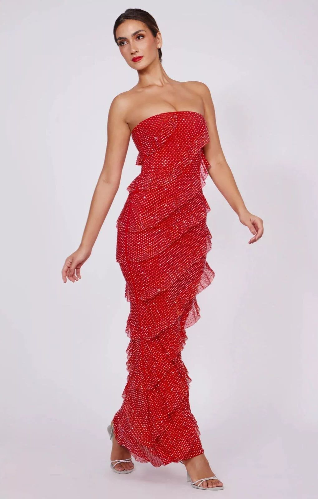 fitted lace wedding dress Noelia Textured Jersey Open Back Maxi Dress in Fiery Red