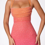 Oh Polly Monte Carlo Embellished Maxi Dress in Red and Orange Ombré – dresses by Oh Polly, available to rent from Hirestreet