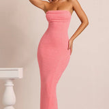 Oh Polly Palermo Embellished Bandeau Cowl Neck Maxi Dress in Coral – dresses by Oh Polly, available to rent from Hirestreet