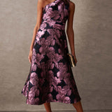 Blue Vanilla One Shoulder Jacquard Midi Dress