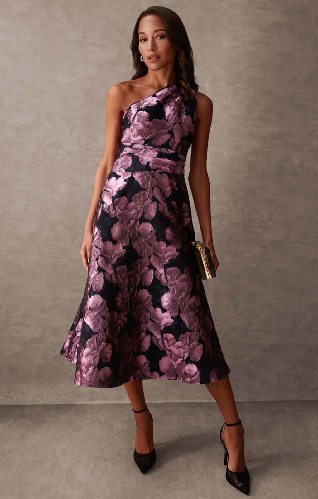 Blue Vanilla One Shoulder Jacquard Midi Dress