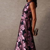 Blue Vanilla One Shoulder Jacquard Midi Dress