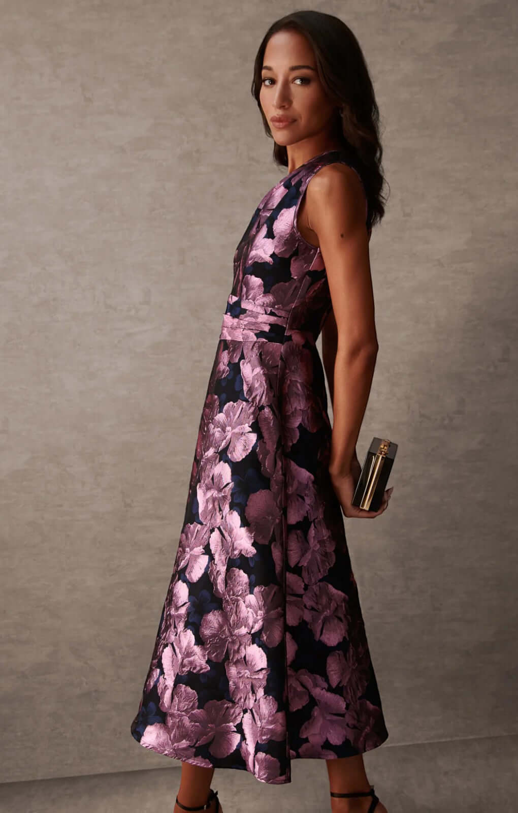 Blue Vanilla One Shoulder Jacquard Midi Dress