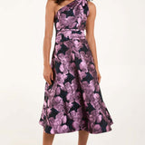 Blue Vanilla One Shoulder Jacquard Midi Dress