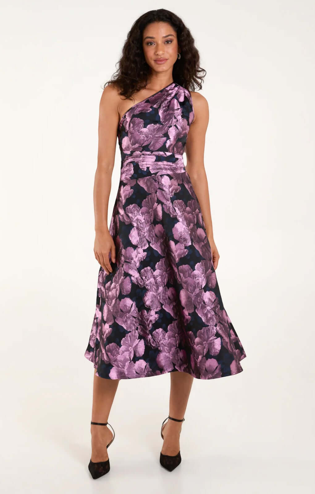 Blue Vanilla One Shoulder Jacquard Midi Dress
