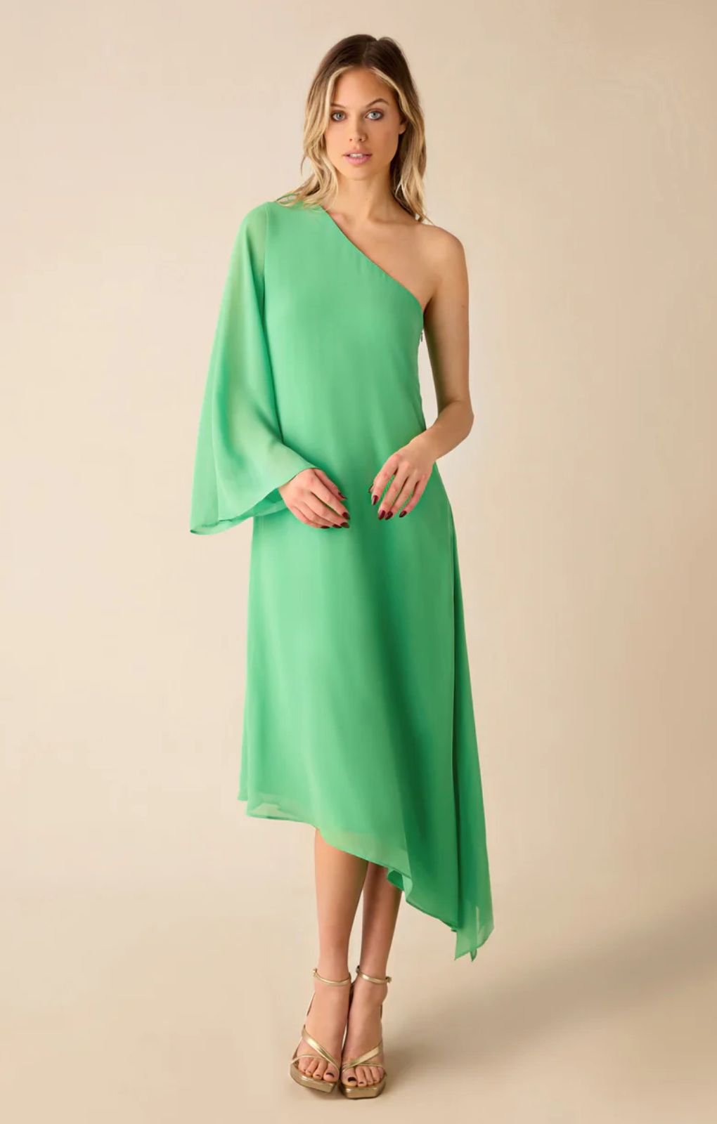 Ro&Zo Oona Green Chiffon One Shoulder Maxi Dress
