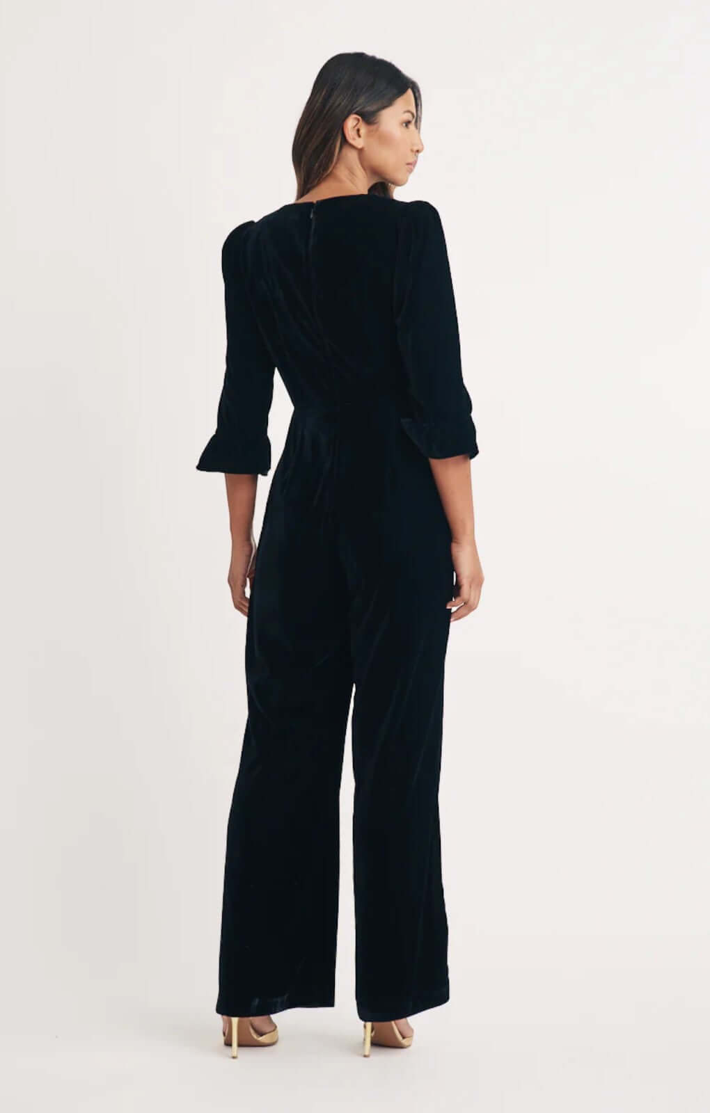 Nobody's Child Black Velvet Frill Sleeve Fleur Jumpsuit