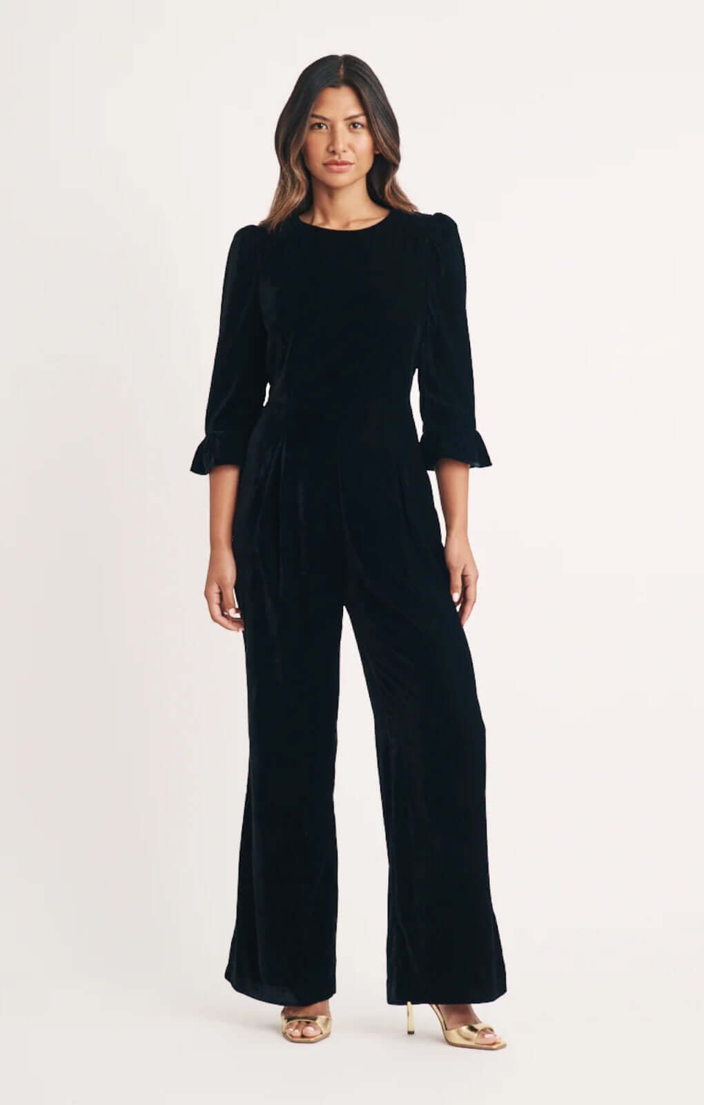 Nobody's Child Black Velvet Frill Sleeve Fleur Jumpsuit