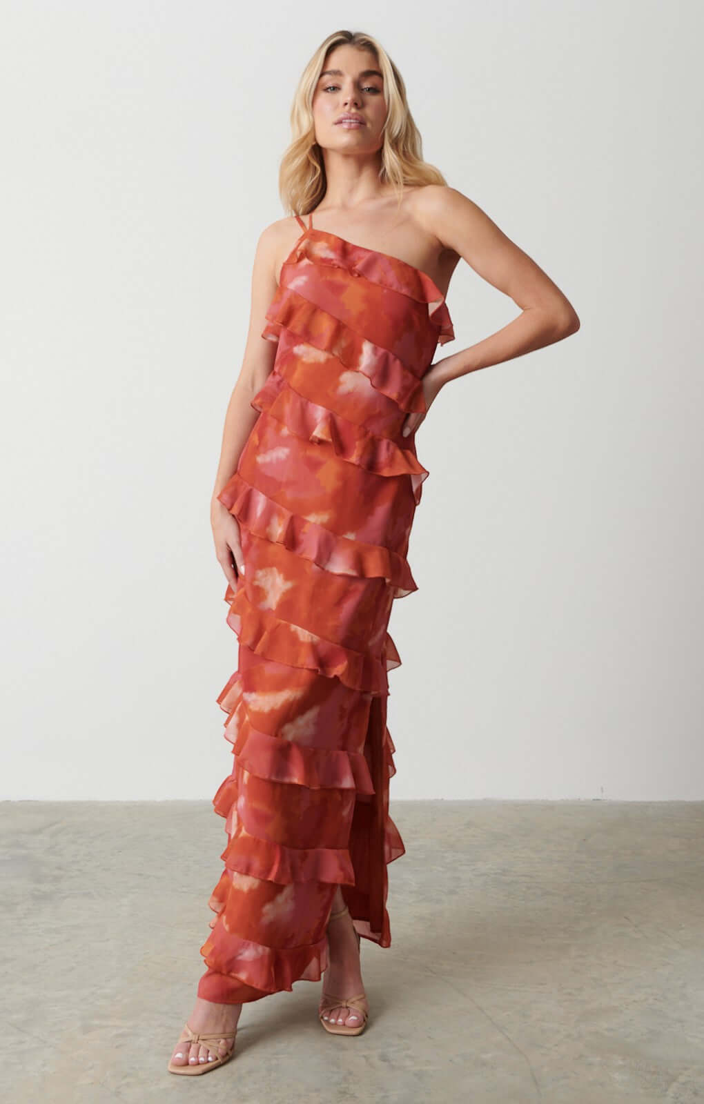 Pretty Lavish Paisley Printed Red Ruffle Maxi Dress