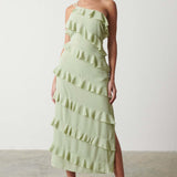 Pretty Lavish Paisley Ruffle Sage Midaxi Dress