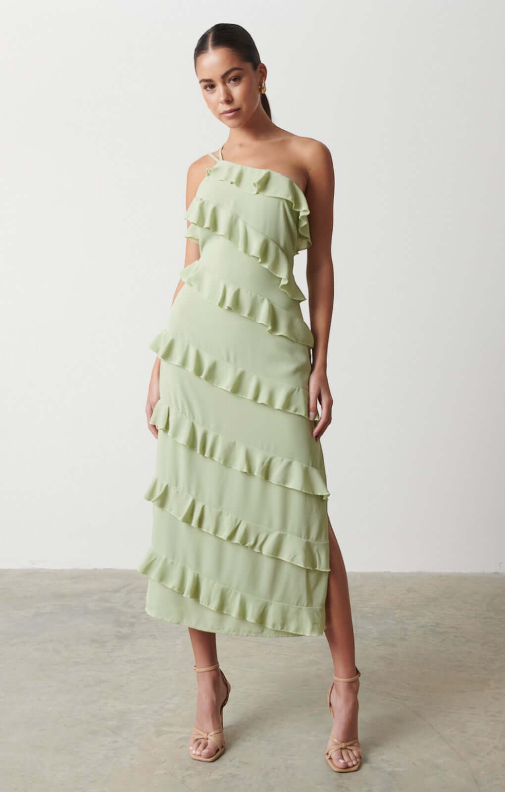 Pretty Lavish Paisley Ruffle Sage Midaxi Dress