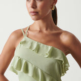 Pretty Lavish Paisley Ruffle Sage Midaxi Dress