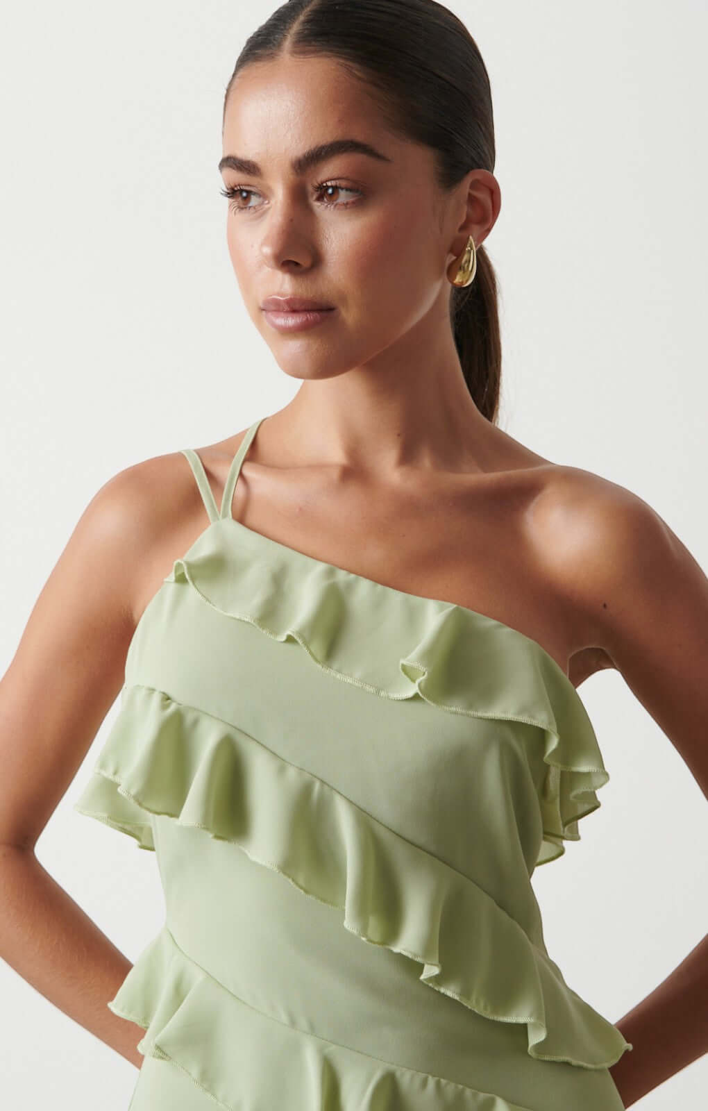 Pretty Lavish Paisley Ruffle Sage Midaxi Dress