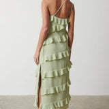 Pretty Lavish Paisley Ruffle Sage Midaxi Dress