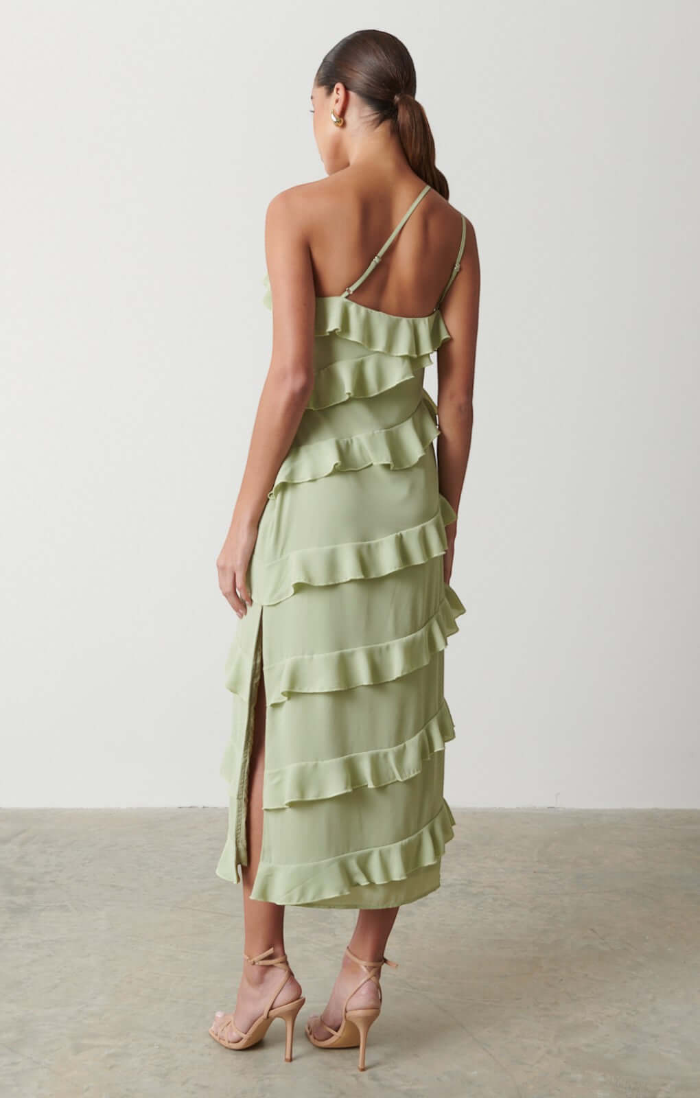 Pretty Lavish Paisley Ruffle Sage Midaxi Dress