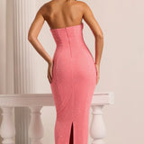 Oh Polly Palermo Embellished Bandeau Cowl Neck Maxi Dress in Coral – dresses by Oh Polly, available to rent from Hirestreet