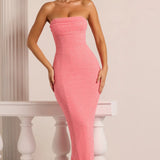 Oh Polly Palermo Embellished Bandeau Cowl Neck Maxi Dress in Coral – dresses by Oh Polly, available to rent from Hirestreet