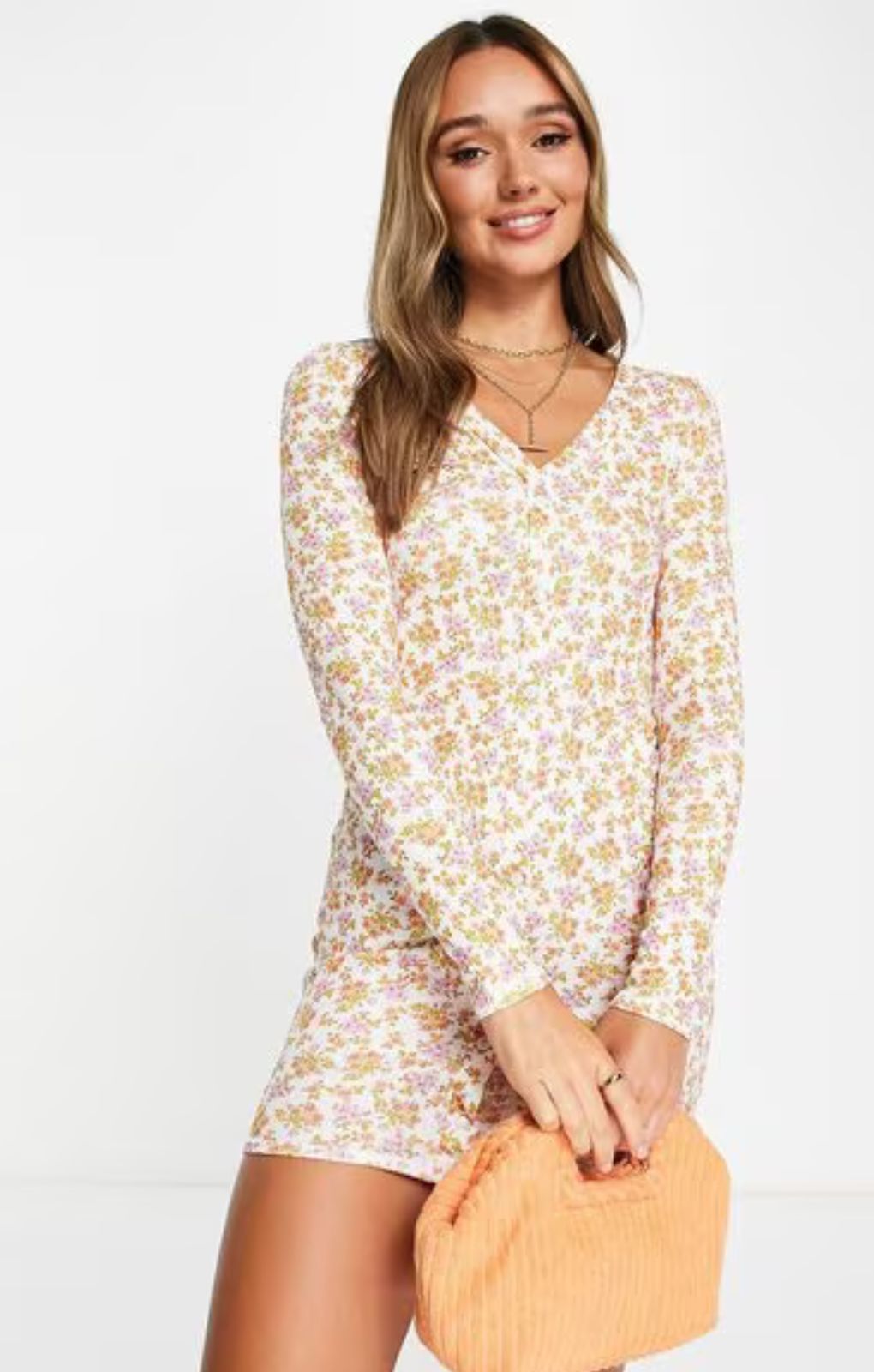 Asos Design Long Sleeve Mini Shirt Dress In Cream Ditsy Floral – dresses by ASOS DESIGN, available to rent from Hirestreet