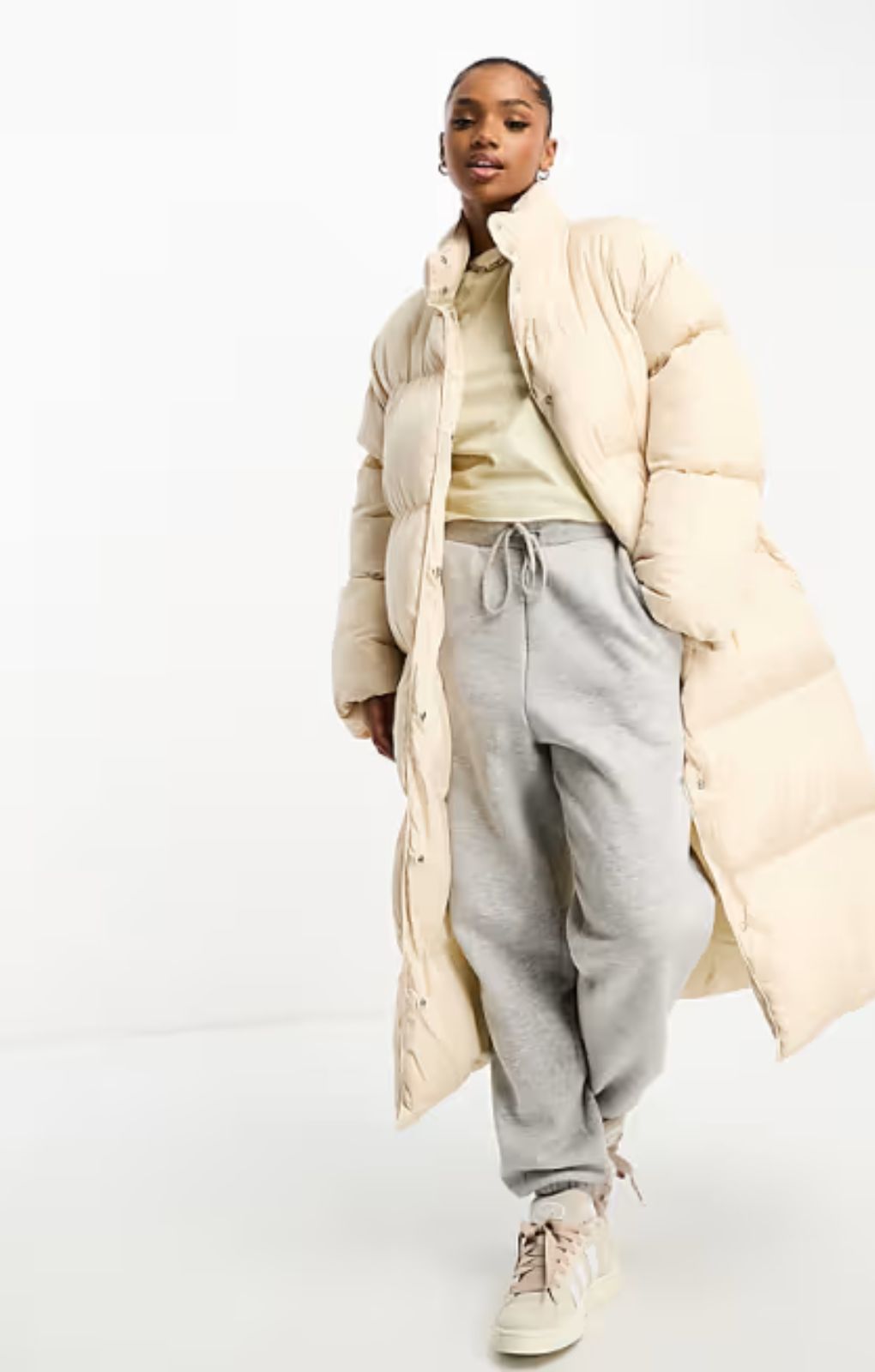 Asos Design Longline Puffer Coat In Cream - Main Image