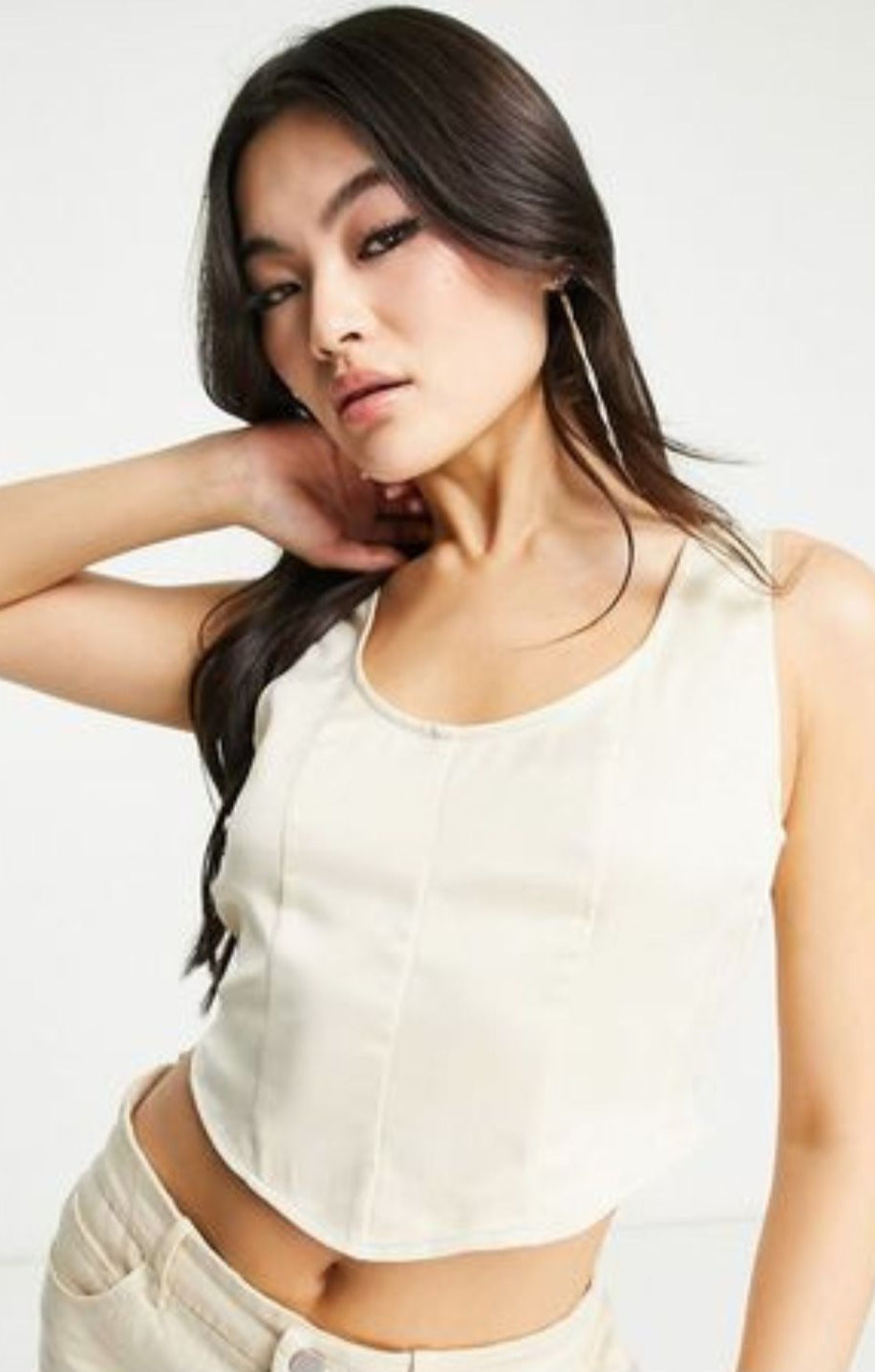 Vero Moda X Joann Van Den Herik Corset Top In Stone – tops by Vero Moda, available to rent from Hirestreet