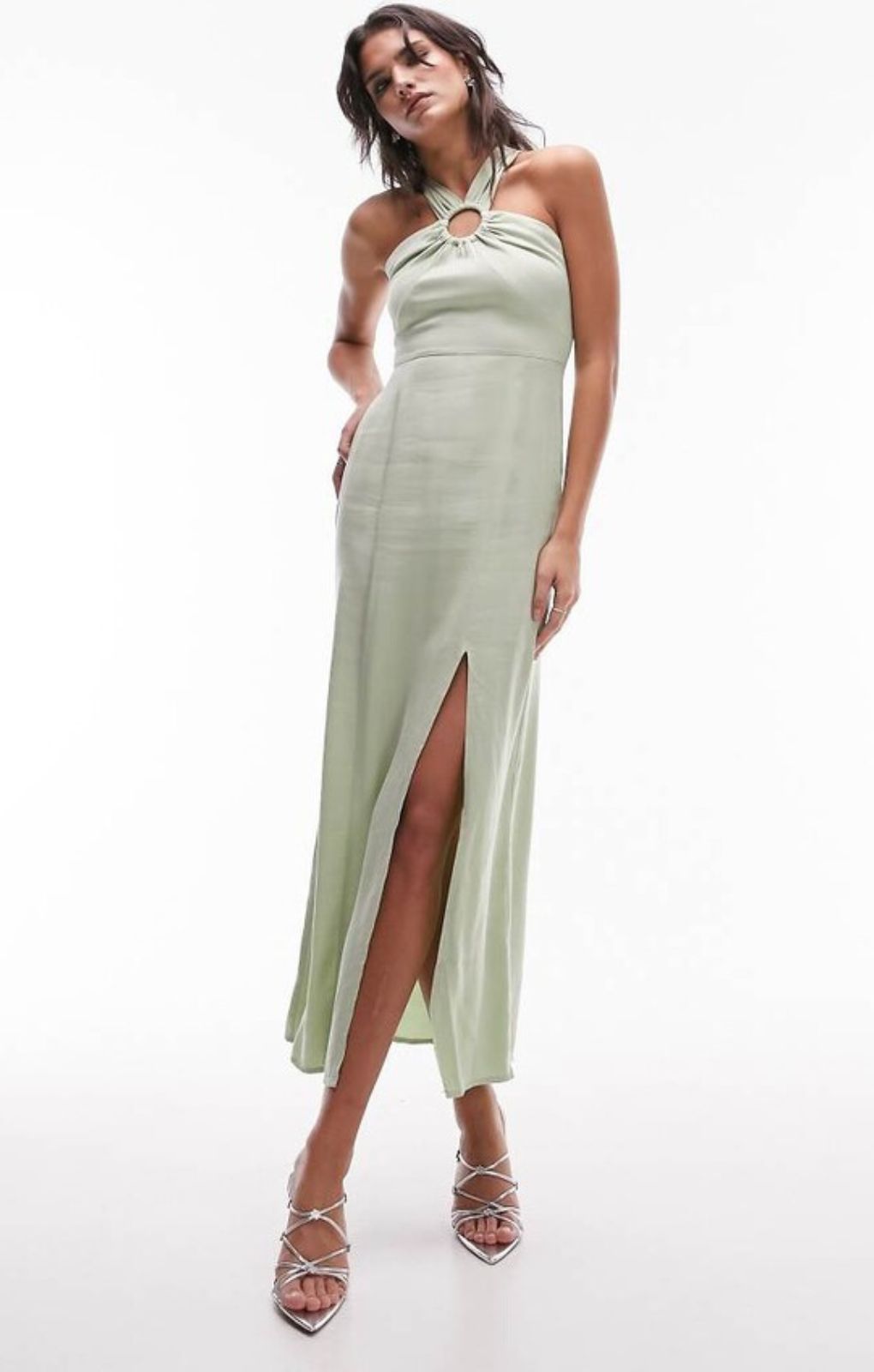 Topshop Ring Detail Maxi Dress In Sage Topshop Ring Detail Maxi Dress In Sage