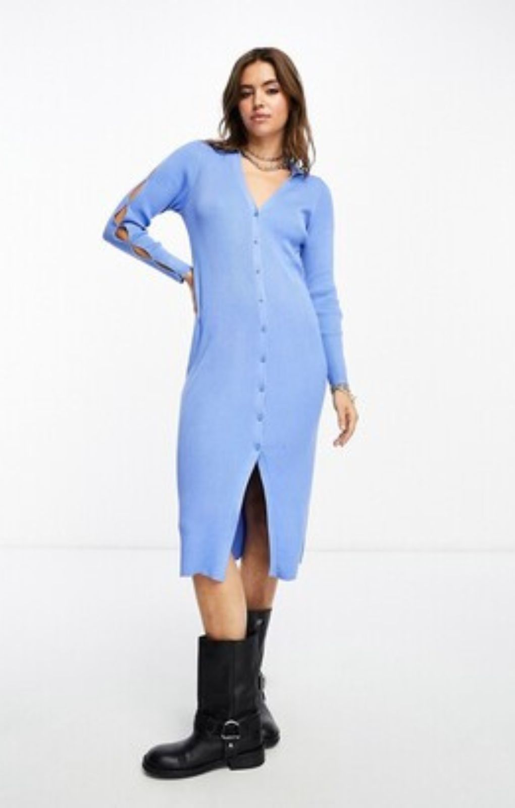 Object Button Through Midi Dress With Cut Out Details In Blue – dresses by Object, available to rent from Hirestreet