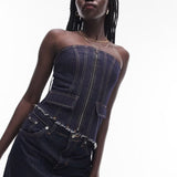 Topshop Deconstructed Denim Corset In Indigo – tops by Topshop, available to rent from Hirestreet