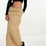 Pieces Exclusive Drawstring Cargo Midi Skirt In Beige – skirts by Pieces, available to rent from Hirestreet