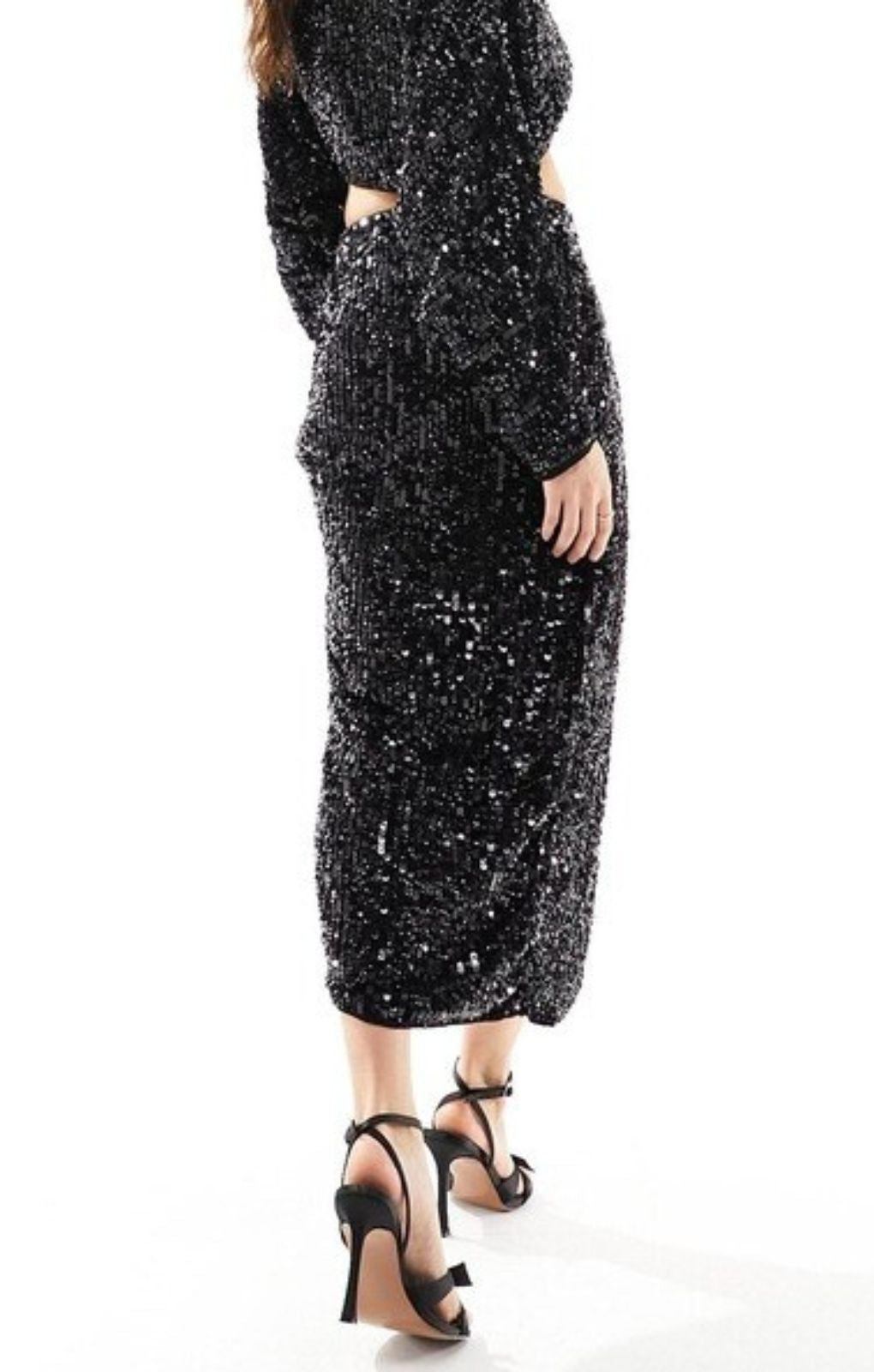 Asos Design Sequin Midi Skirt With Split Detail Co-Ord In Black – skirts by ASOS DESIGN, available to rent from Hirestreet