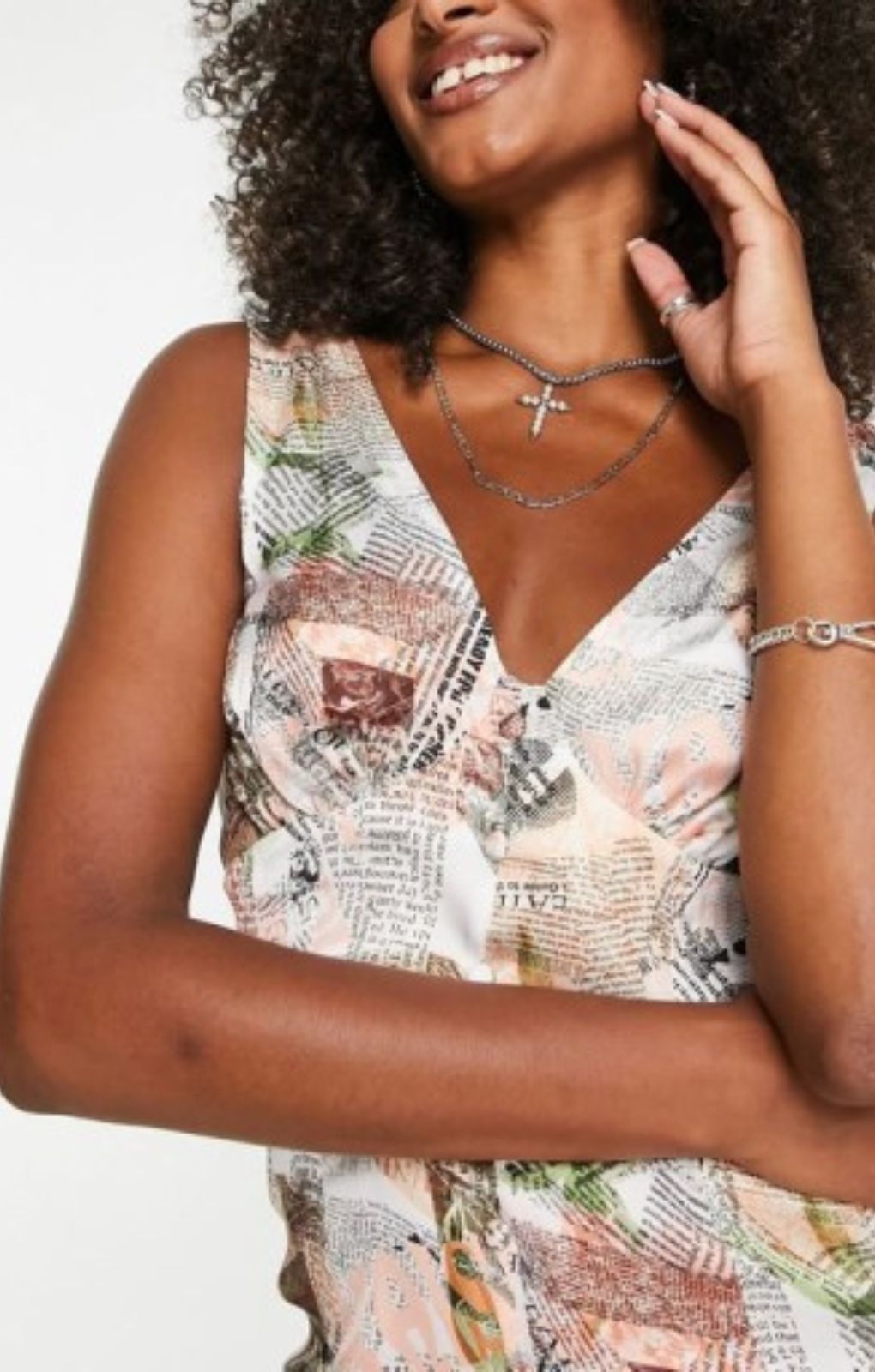 Asos Design Tall Button Front Satin Midi Dress In Newspaper Print – dresses by ASOS Tall, available to rent from Hirestreet