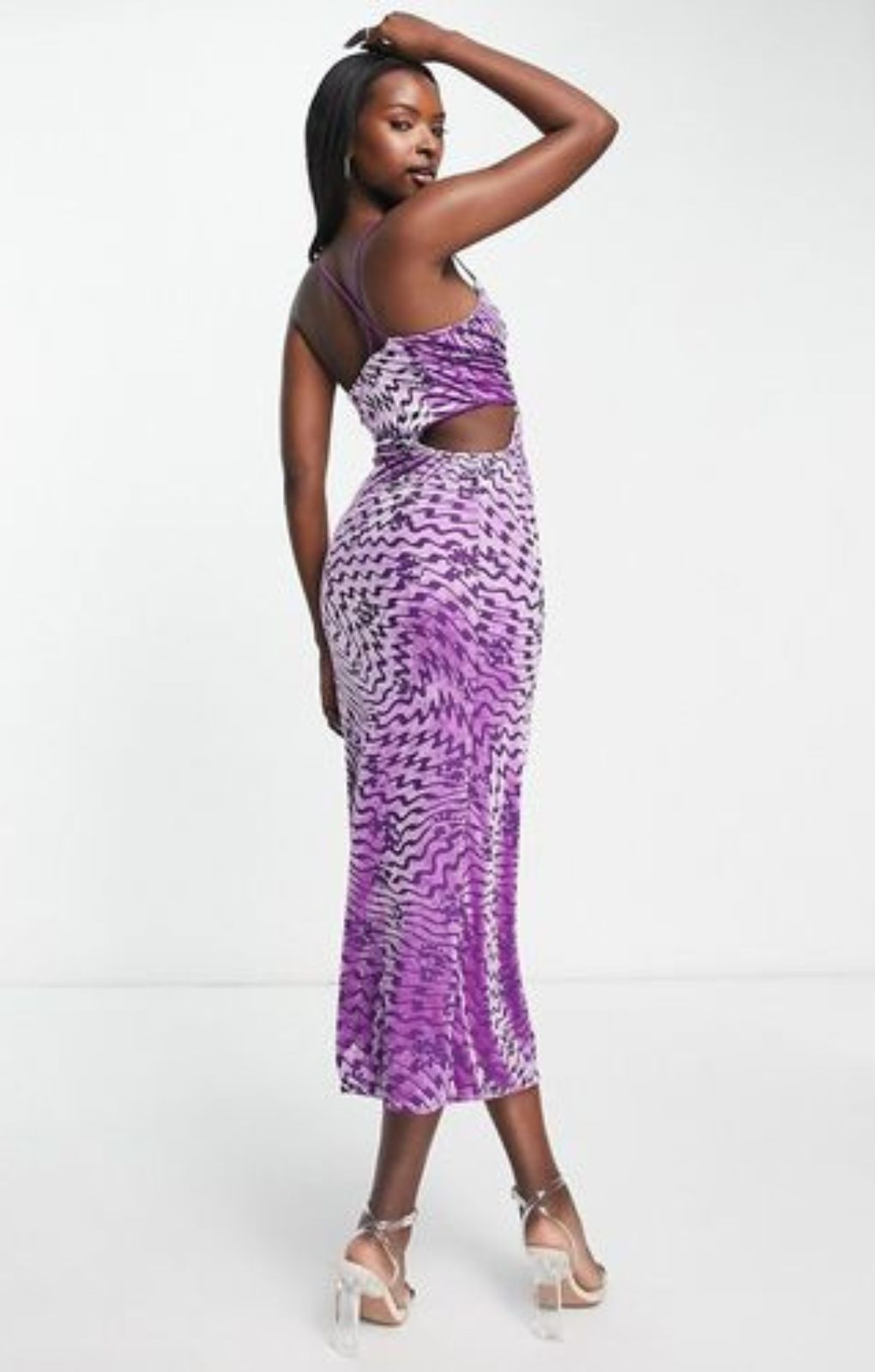 Afrm Demonica Velvet Cut Out Midi Dress In Purple – dresses by AFRM, available to rent from Hirestreet
