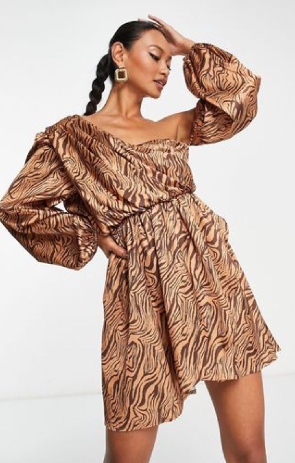 Ei8Th Hour Printed Satin Ruched Mini Dress In Chocolate Zebra Print – dresses by EI8TH HOUR, available to rent from Hirestreet
