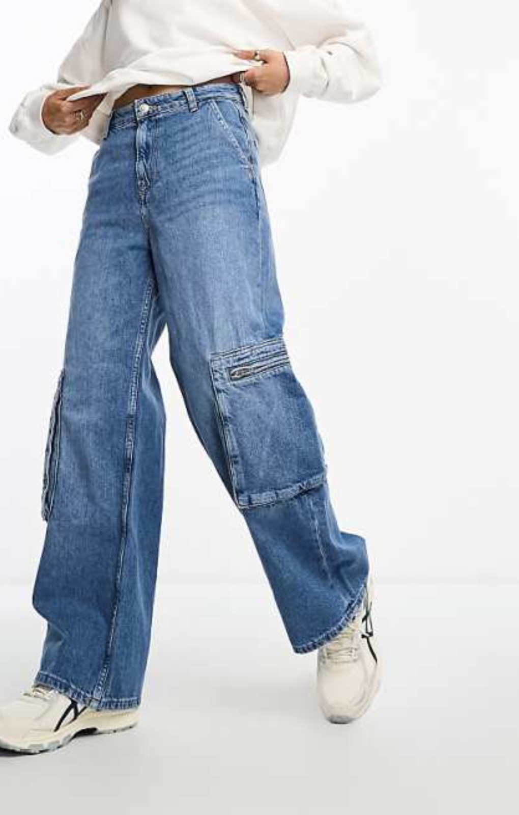 Only Hope Wide Leg Cargo Jeans In Mid Blue – jeans by Only, available to rent from Hirestreet