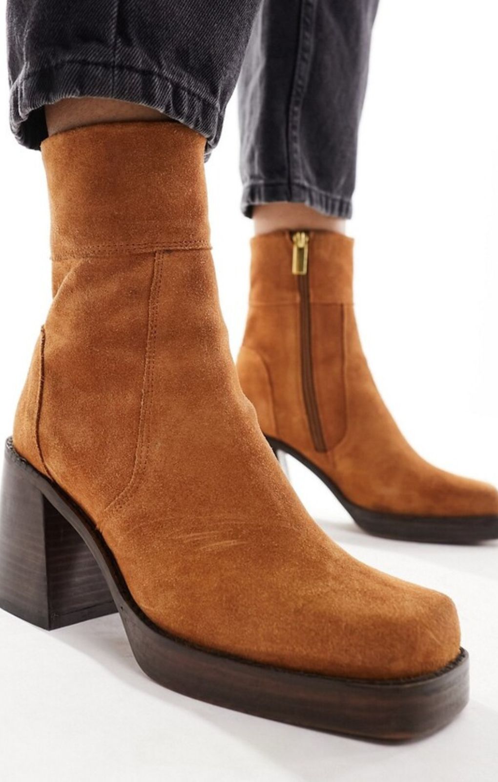 Asos Design Region Suede Mid-Heel Boots In Tan – shoes by ASOS DESIGN, available to rent from Hirestreet