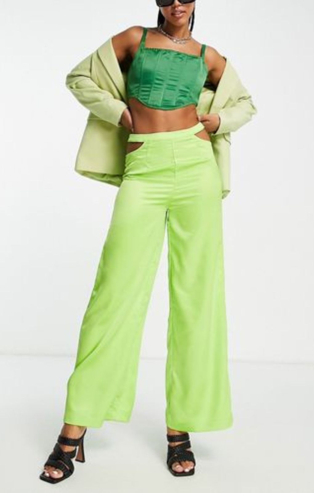 Ei8Th Hour Wide Leg Trousers In Green – trousers by EI8TH HOUR, available to rent from Hirestreet