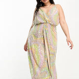 Asos Edition Curve Twist Front Cami Midi Dress In Pastel Print And Sequin – dresses by ASOS EDITION, available to rent from Hirestreet