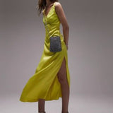 Topshop Cami Satin And Lace Midi Dress In Lime – dresses by Topshop, available to rent from Hirestreet
