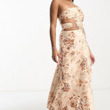 Forever New Petite Cut Out Maxi Dress In Brown Floral Satin – dresses by Forever New Petite, available to rent from Hirestreet