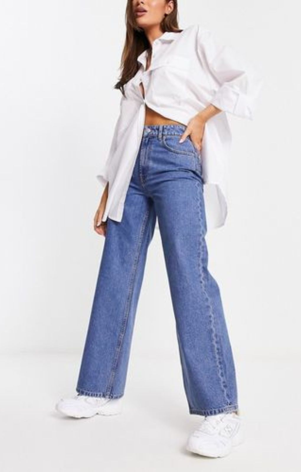 Asos Design Relaxed Dad Jeans In Mid Blue