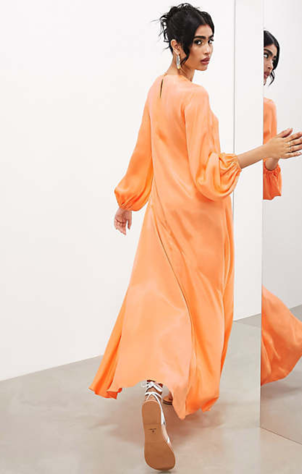 Asos Edition Satin Long Sleeve Maxi Smock Dress In Orange – dresses by ASOS EDITION, available to rent from Hirestreet