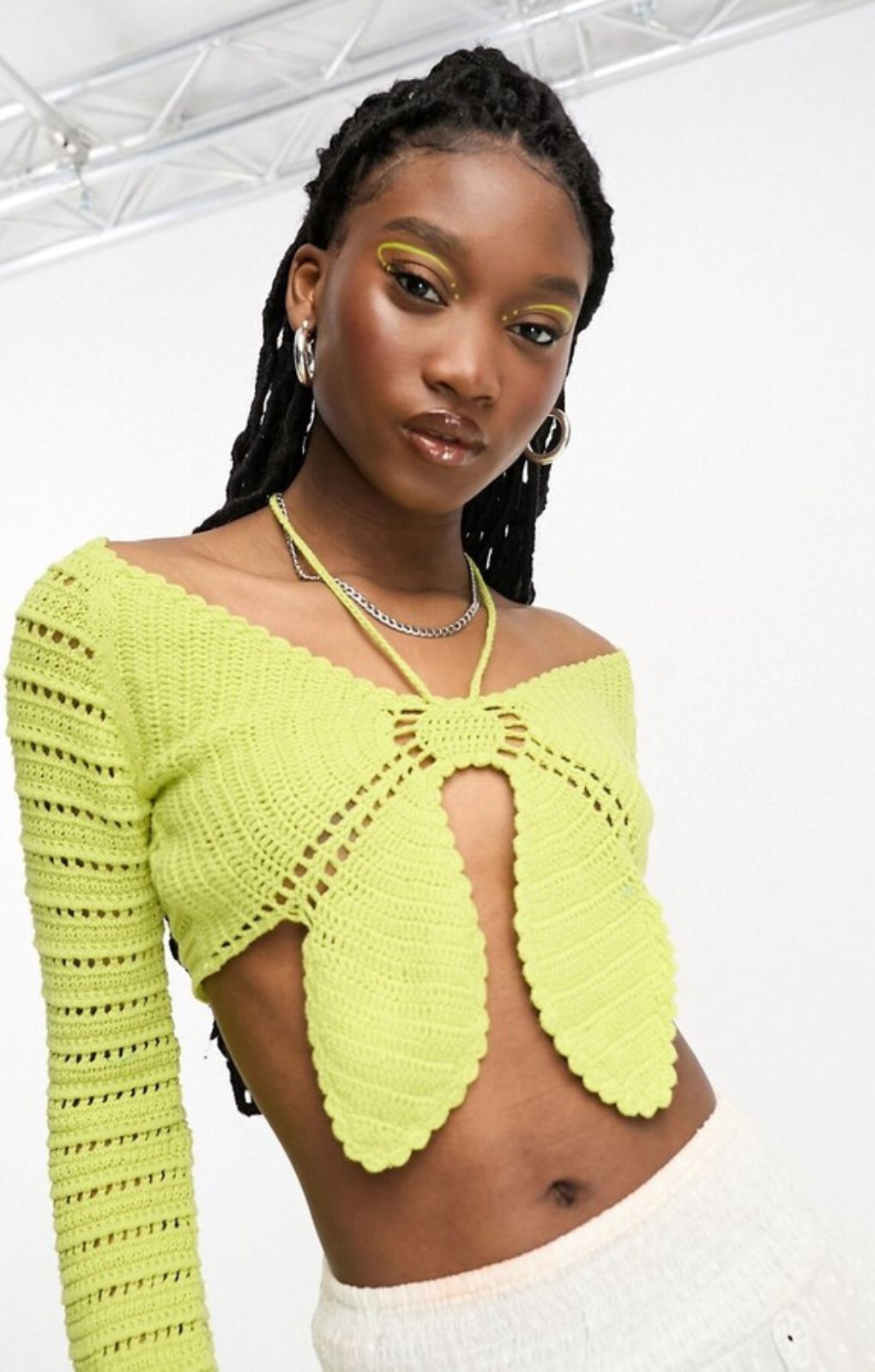 Asos Design Crochet Butterfly Shape Top In Green – tops by ASOS DESIGN, available to rent from Hirestreet