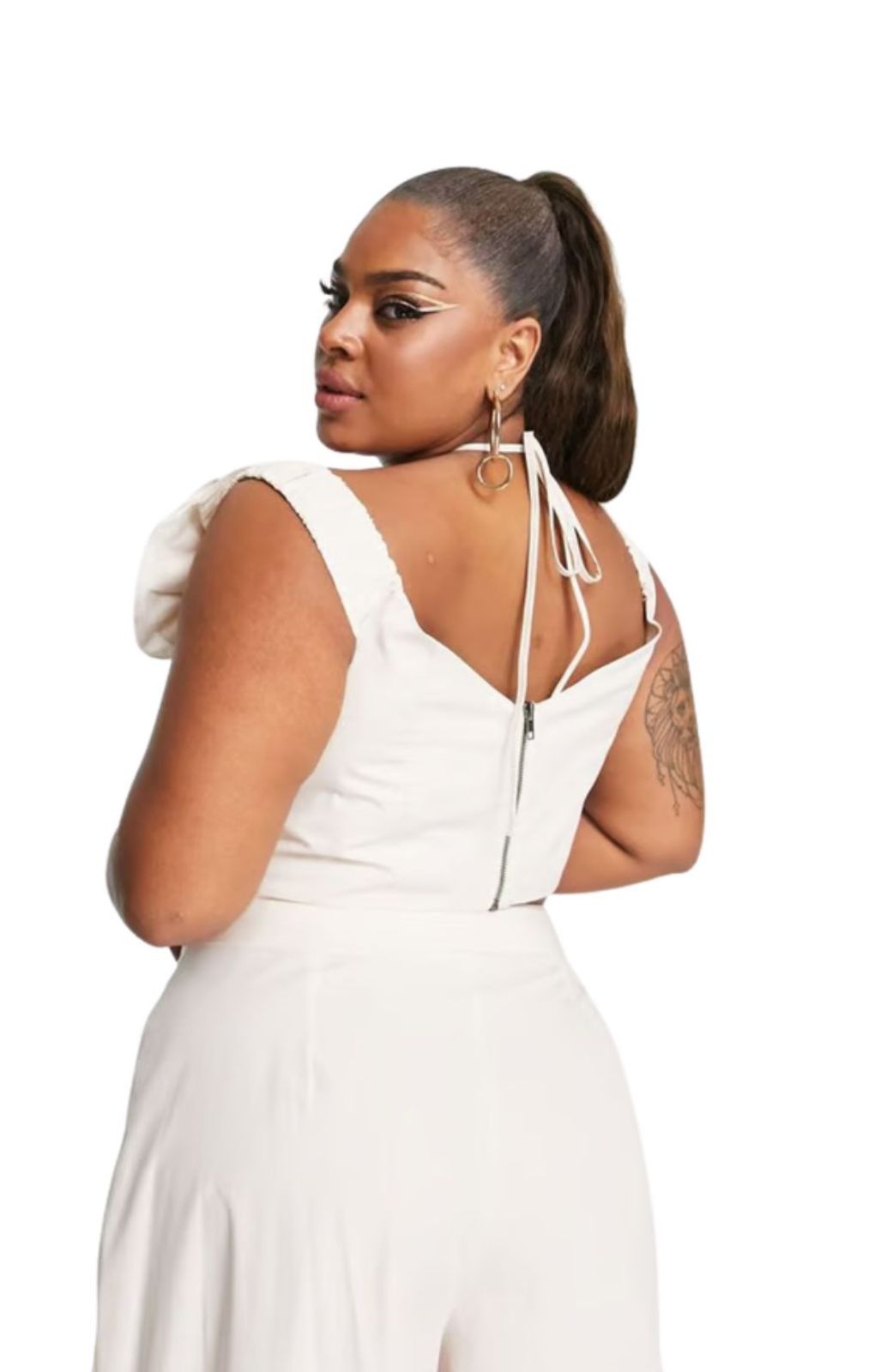 Asos Luxe Curve Halter Neck Corsage Sleeve Crop Top In Beige – tops by ASOS Luxe, available to rent from Hirestreet