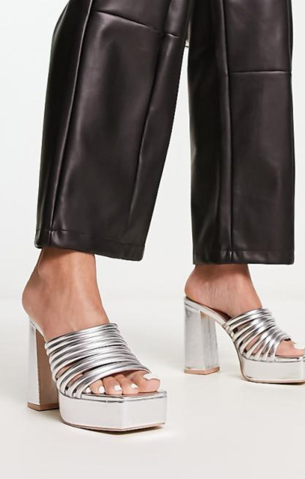Raid Stella Platform Mules In Metallic Silver – shoes by Raid, available to rent from Hirestreet