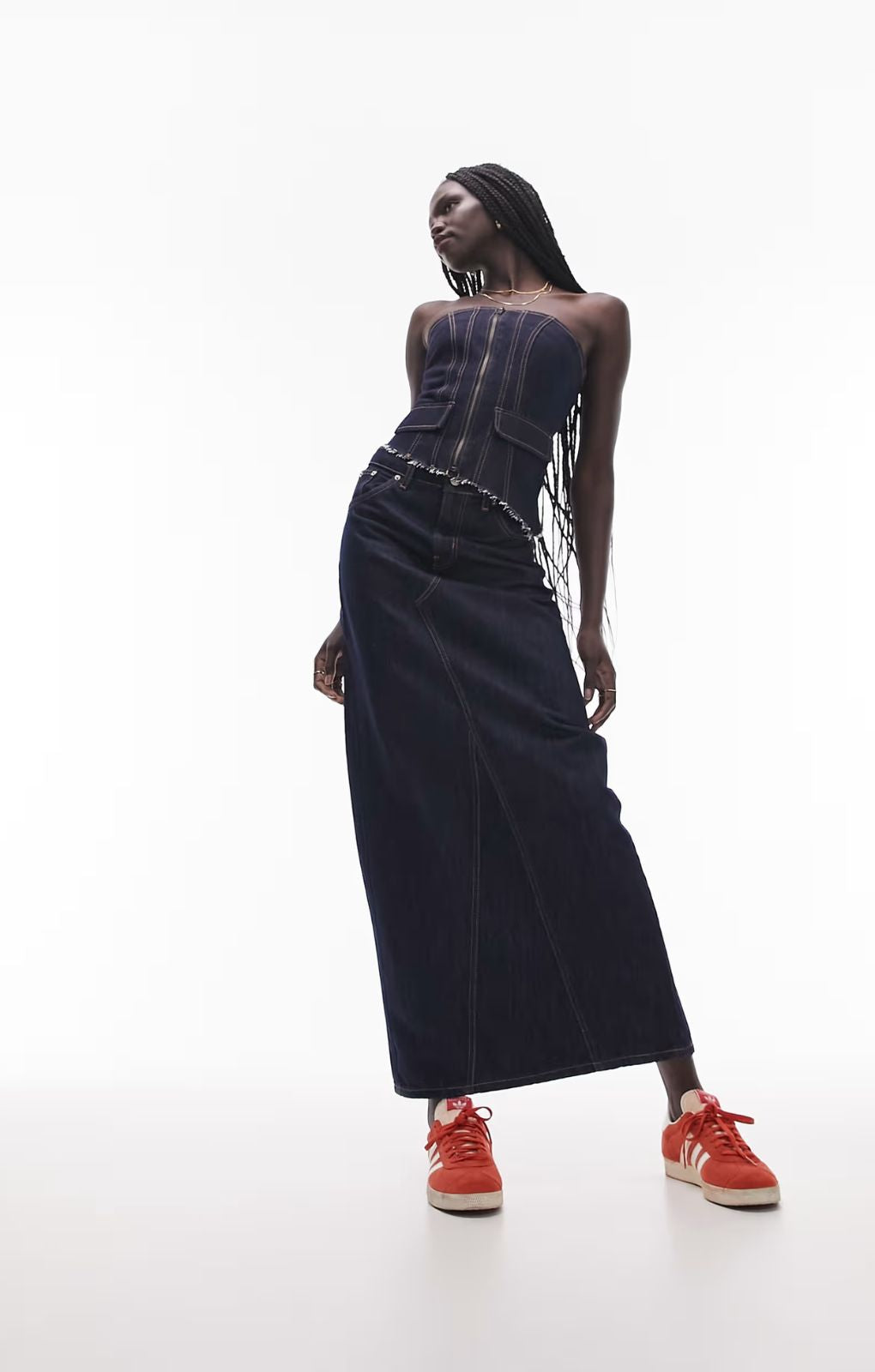 Topshop Deconstructed Denim Corset In Indigo – tops by Topshop, available to rent from Hirestreet