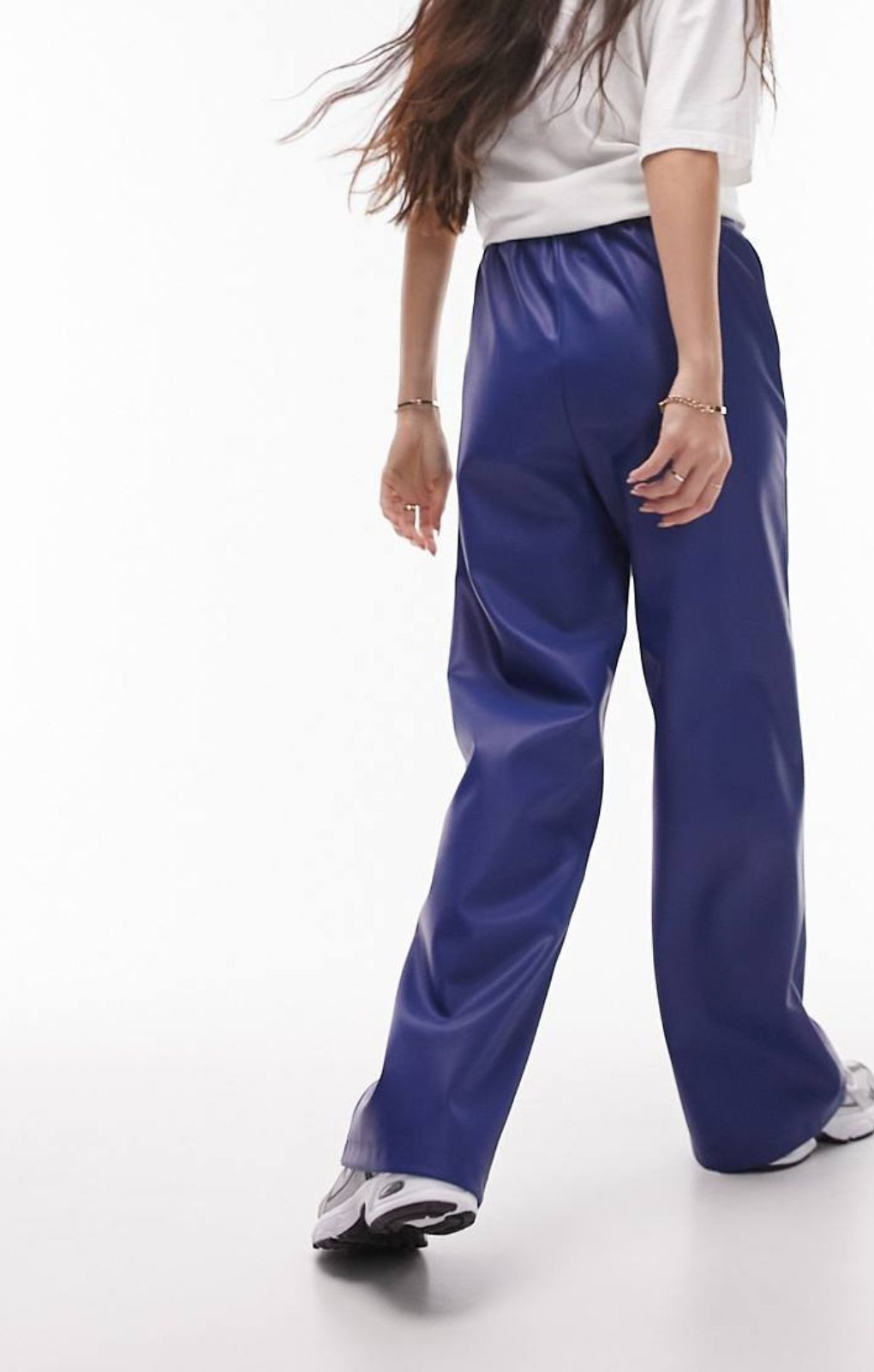 Topshop Faux Leather Jogger Style Straight Leg Trouser In Cobolt – trousers by Topshop, available to rent from Hirestreet