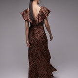Topshop Ruffle Wrap Midi Dress In Brown Animal – dresses by Topshop, available to rent from Hirestreet